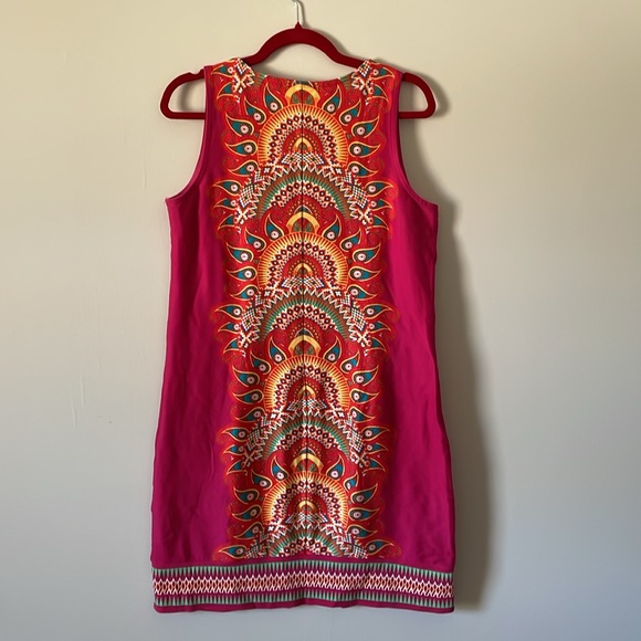New York & Company Vibrant Pink Sleeveless Dress with Colorful Pattern - Picture 3 of 4